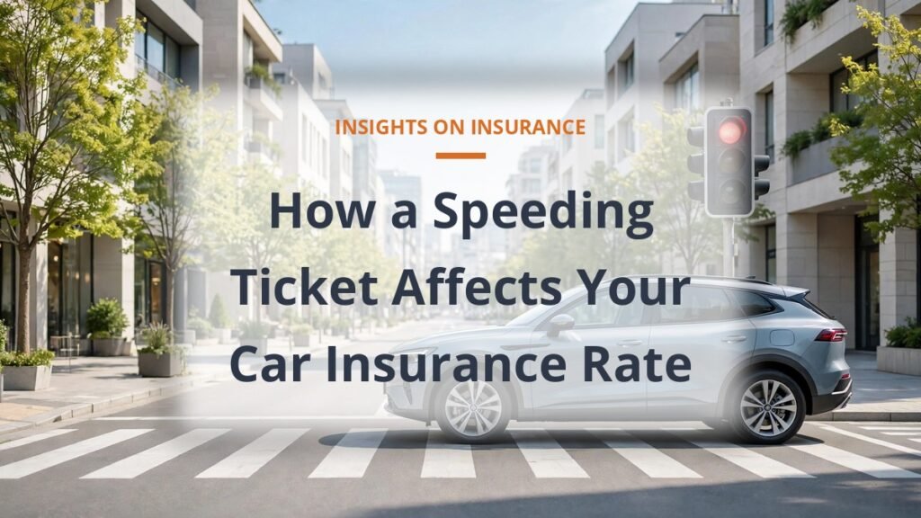Car stopped at a traffic light on a sunny street, how speeding tickets affect car insurance rates