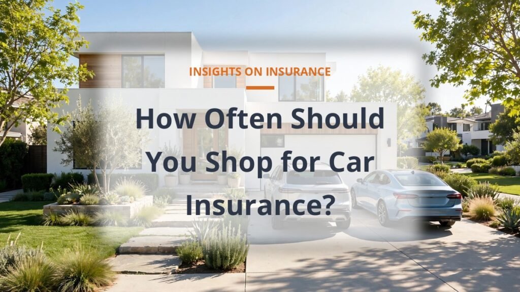 Two cars in a sunny suburban driveway, how often to shop for car insurance