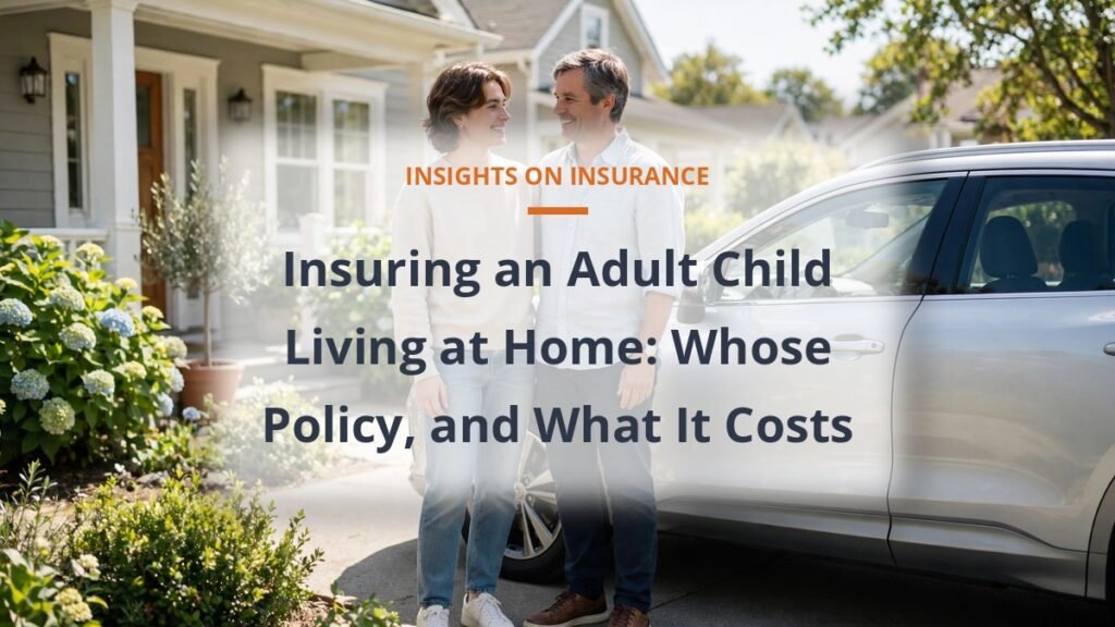 Parent and adult child beside a car at a family home, insuring an adult child living at home cost