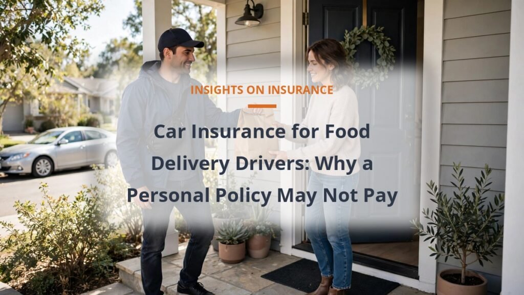 Food delivery driver handing a bag to a customer, delivery driver car insurance cost