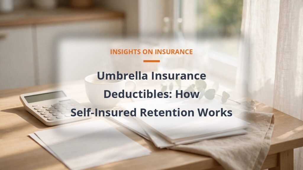 Calculator and budget papers on a sunlit kitchen table for umbrella insurance deductible planning