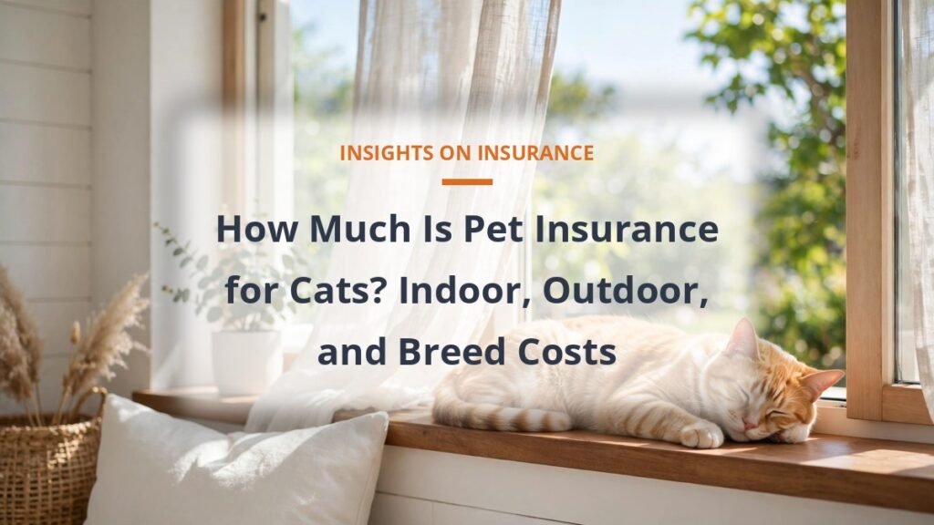 Pet insurance for cats cost guide with a cat resting by a bright window at home