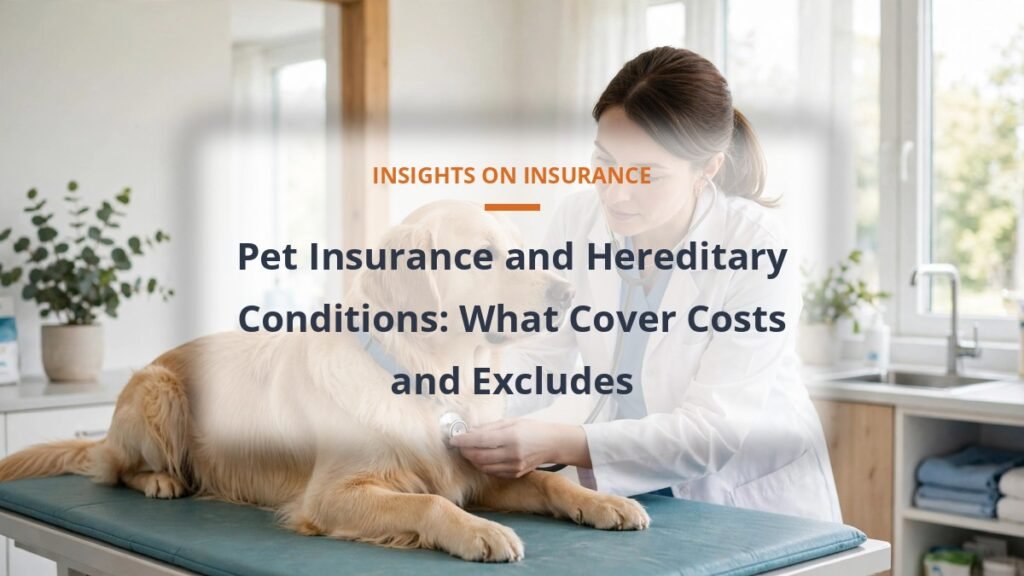 Pet insurance and hereditary conditions guide with a pedigree dog at a veterinary clinic
