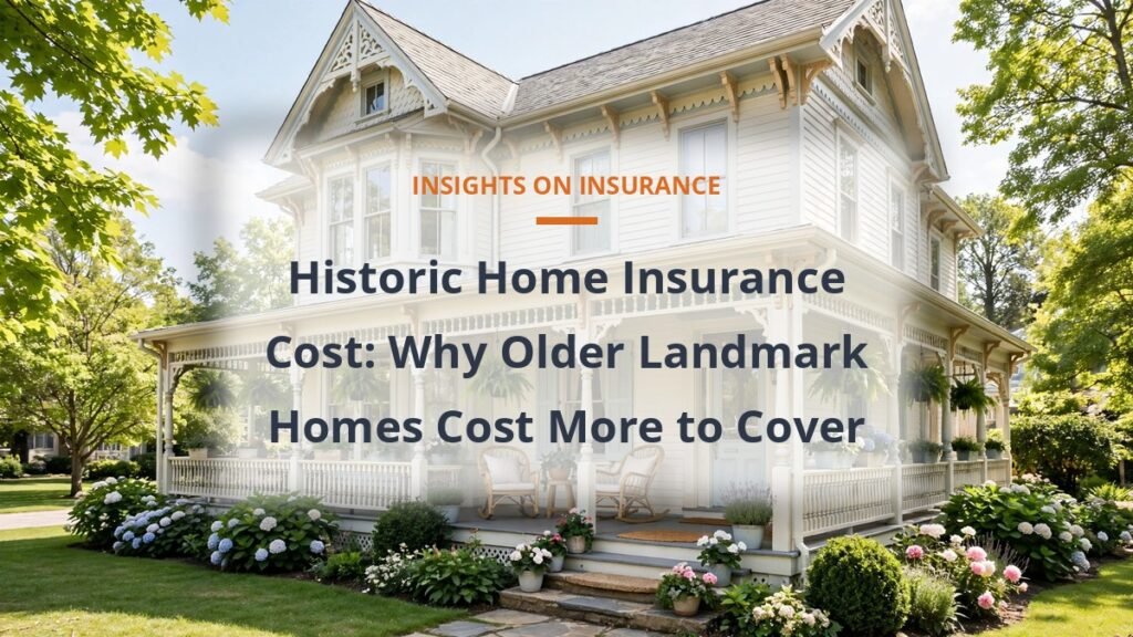 Historic home insurance cost guide with a Victorian house and wraparound porch
