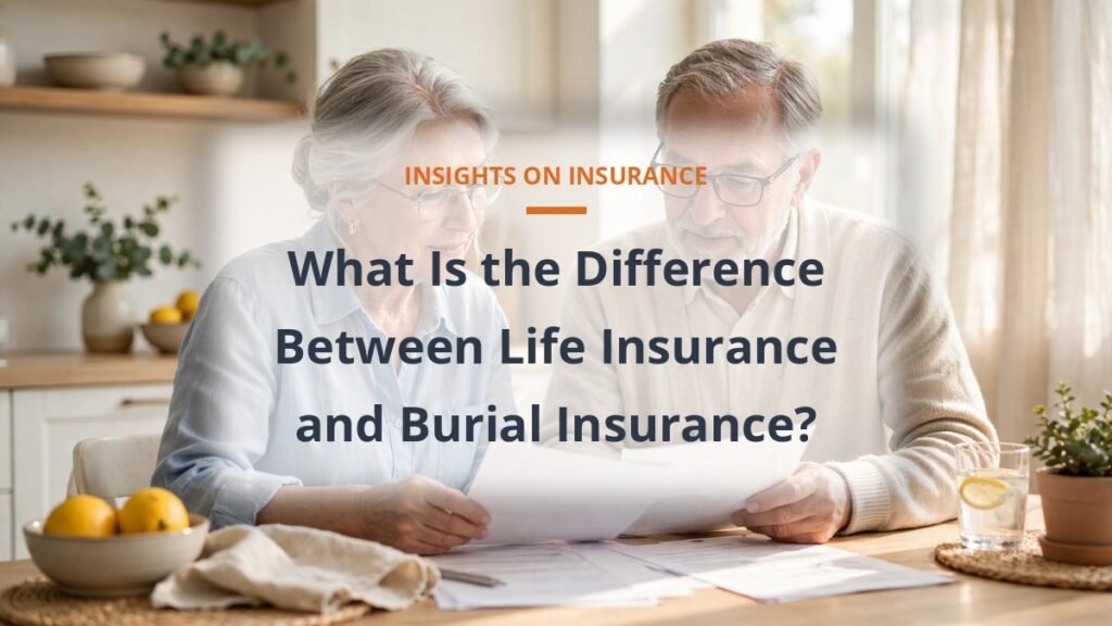 difference between life insurance and burial insurance, senior couple reviewing policies at a bright kitchen table
