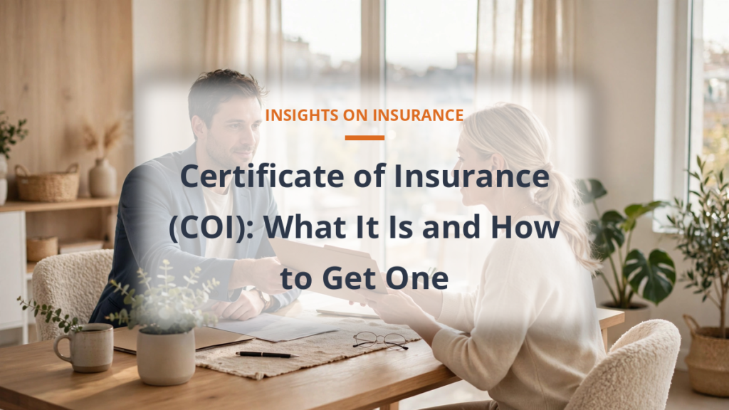 Certificate of insurance COI - business owner handing documents to client in bright office