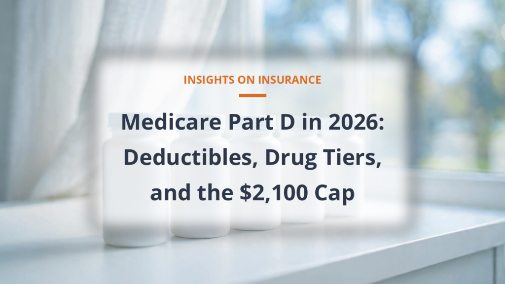 Prescription pill bottles on a bright pharmacy counter representing Medicare Part D drug coverage