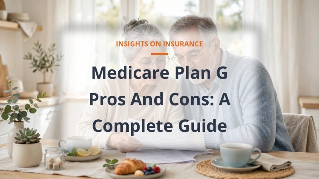 senior couple reviewing medicare plan g paperwork at a bright kitchen table