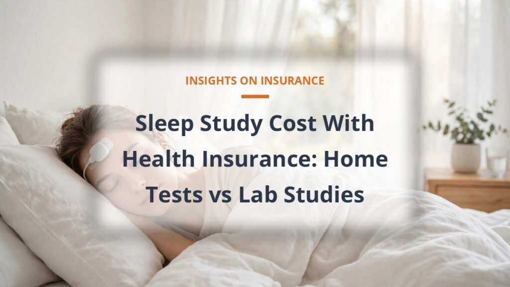 Person using a home sleep study device in a bright bedroom, sleep study cost with health insurance