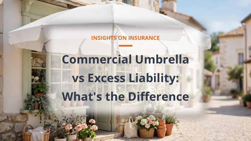 Commercial umbrella insurance - large umbrella sheltering a small storefront