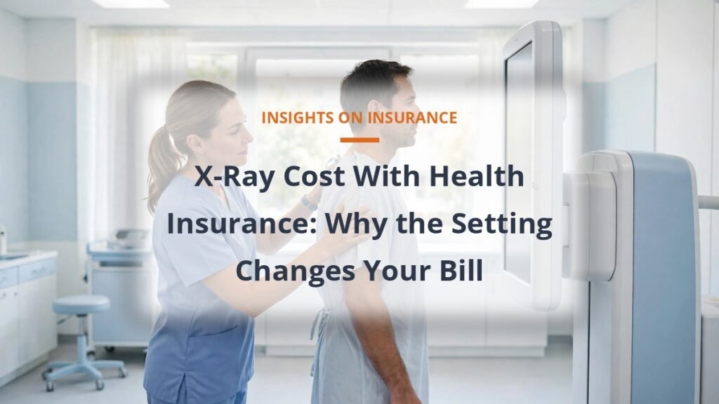Radiographer positioning a patient for an X-ray in a bright imaging room, X-ray cost with health insurance