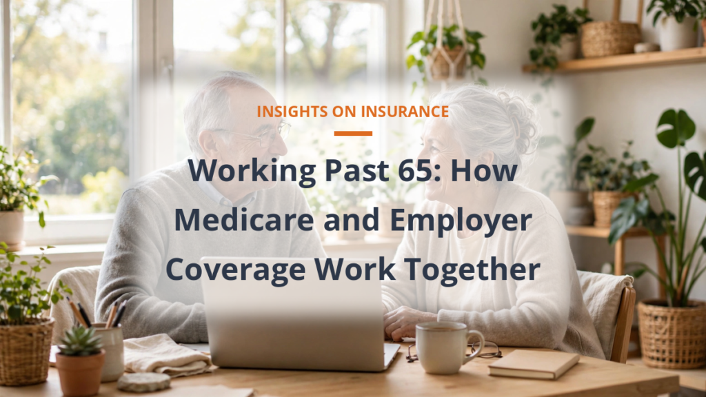 Senior couple reviewing retirement and Medicare options on a laptop at a bright home office desk