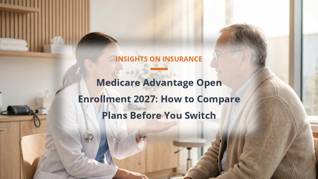 Doctor consulting with a senior patient in a bright modern clinic about Medicare Advantage plan options