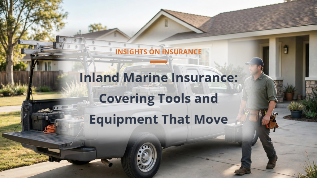Inland marine insurance - contractor work truck with tools at sunny job site