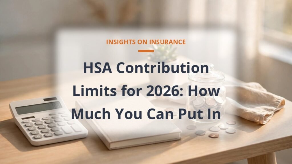 Calculator, notebook and savings jar on a bright desk representing HSA savings