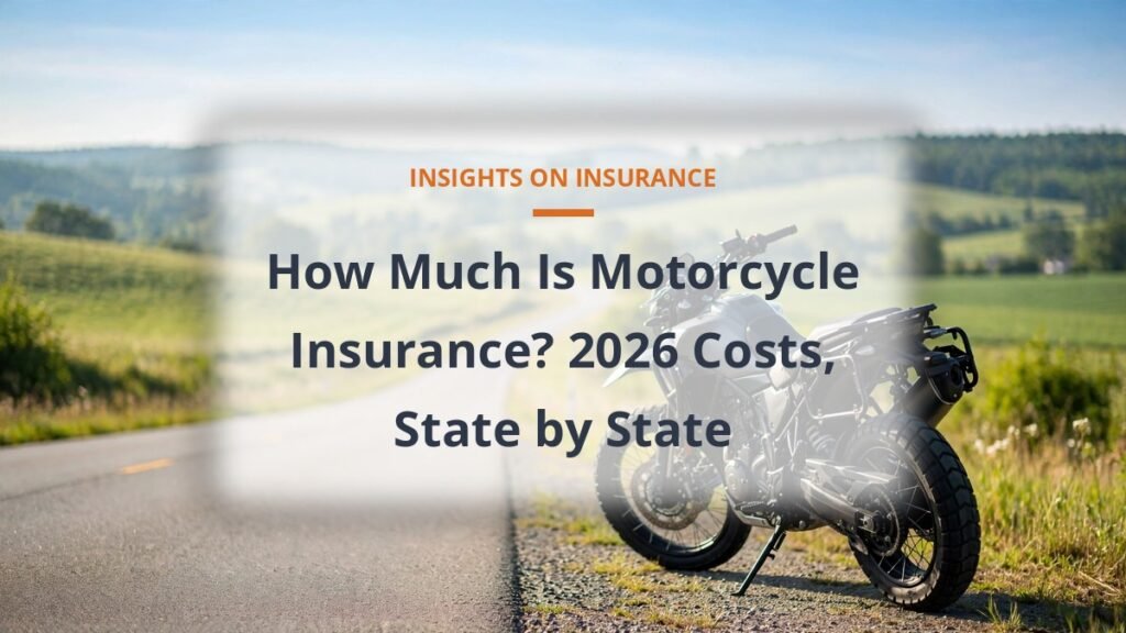 Motorcycle on an open highway at sunrise, illustrating 2026 motorcycle insurance costs