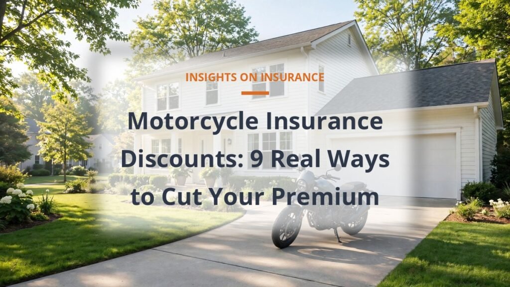 Motorcycle parked in a suburban driveway, representing motorcycle insurance discounts