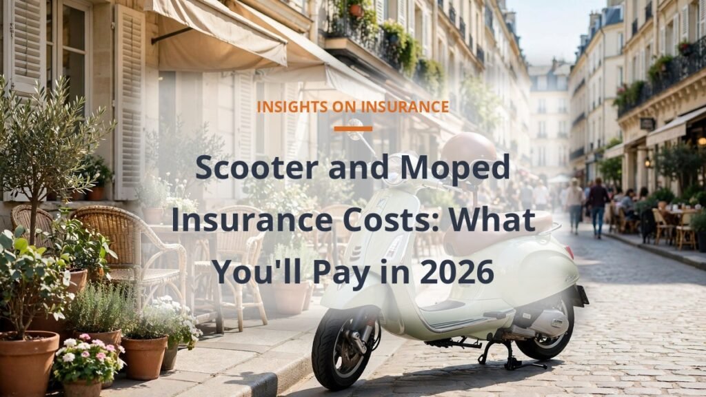 Retro scooter parked on a sunny city street, illustrating scooter insurance costs