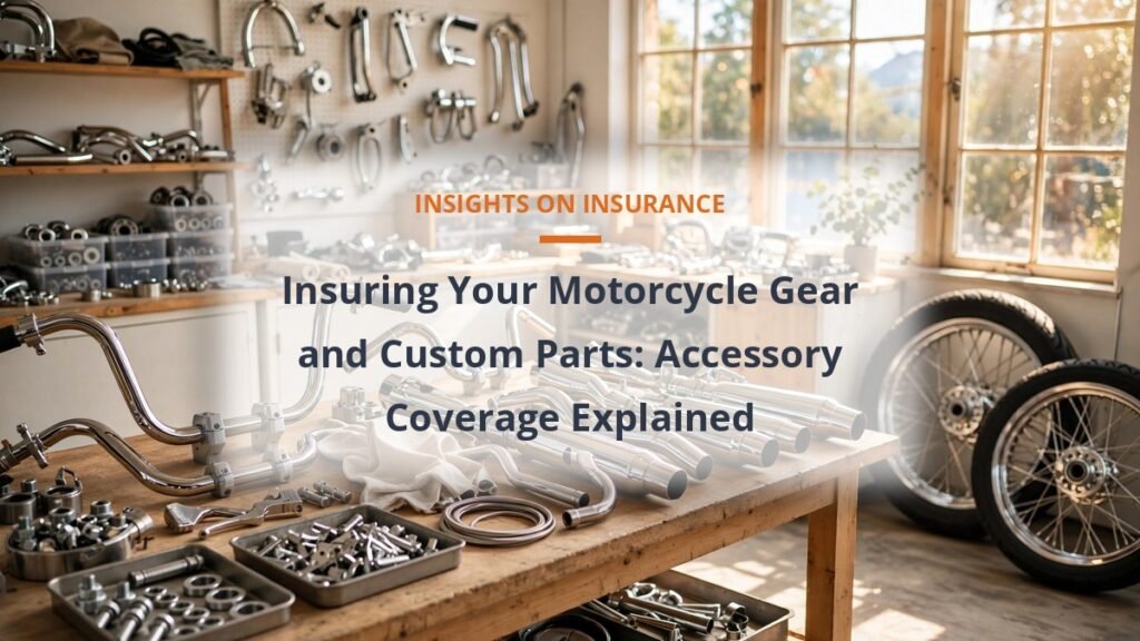 Custom motorcycle parts and chrome accessories in a workshop