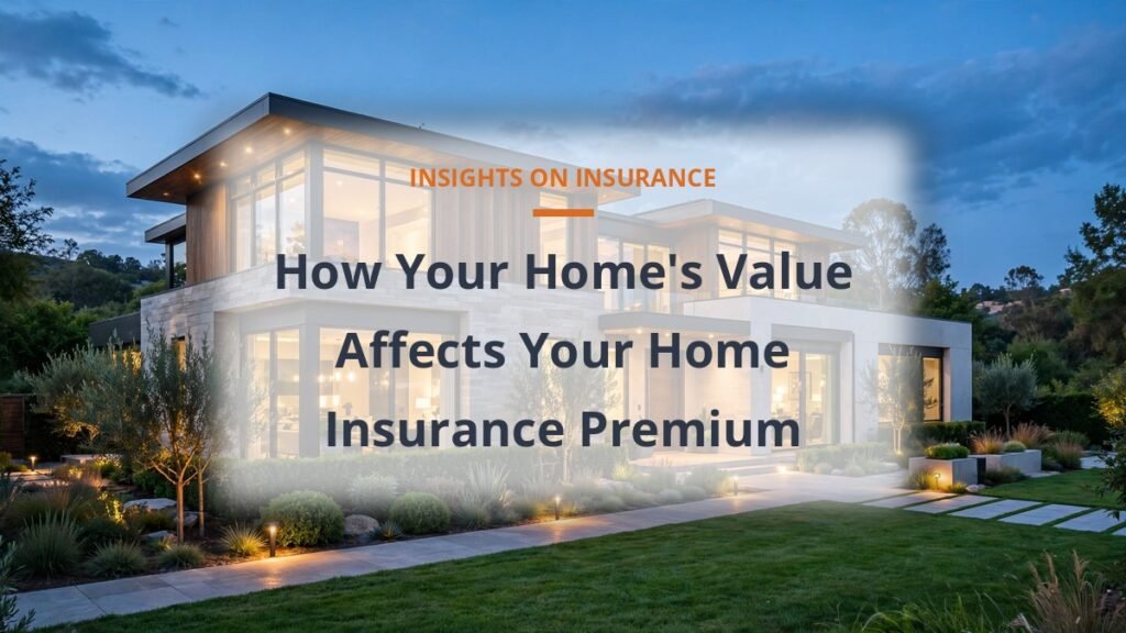 Modern house exterior at dusk showing how home value affects home insurance premium