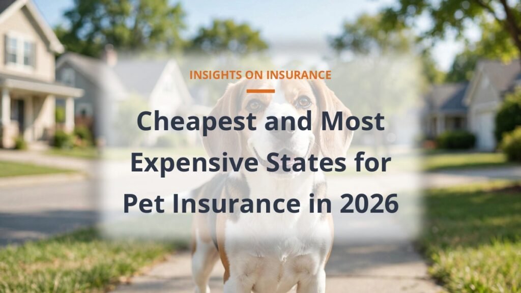 Beagle in front of a suburban street, cheapest and most expensive states for pet insurance 2026