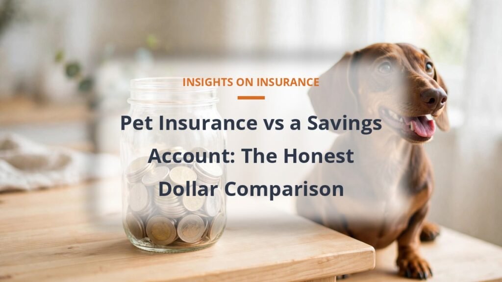 Savings jar of coins with a dachshund, pet insurance vs savings account comparison
