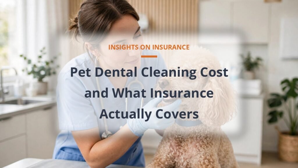 Veterinarian examining a poodle teeth, pet dental cleaning cost and insurance coverage