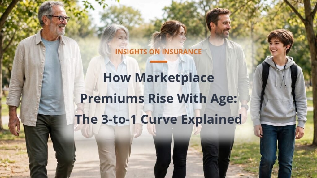Three generations of a family walking in a sunny park, how marketplace premiums rise with age