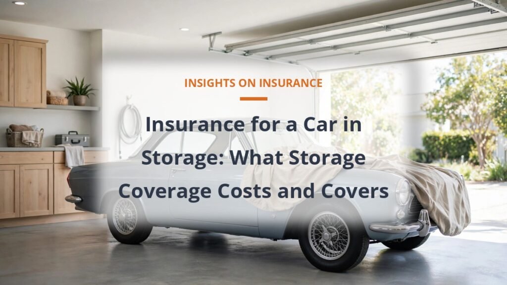 Classic car under a cover in a bright garage, insurance cost for a car kept in storage