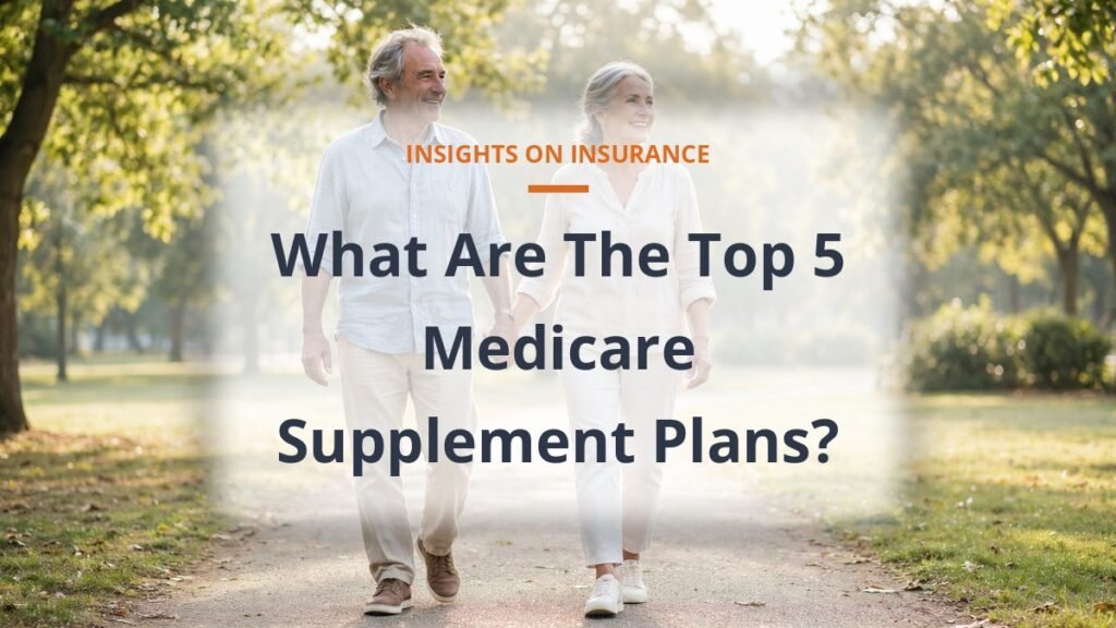 Retired couple walking in a sunny park, top 5 Medicare supplement plans compared