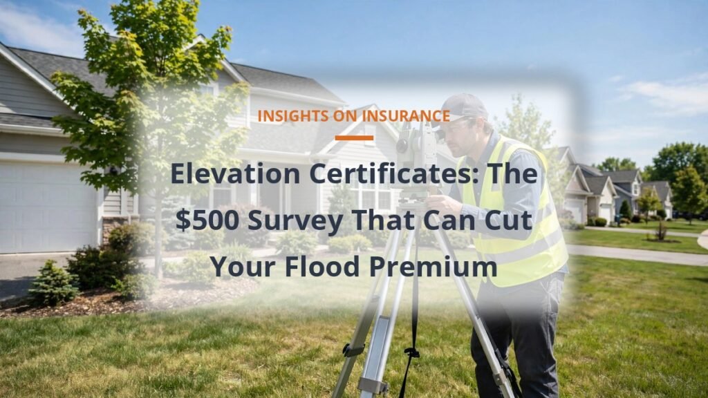 Elevation certificate for flood insurance - land surveyor measuring home elevation