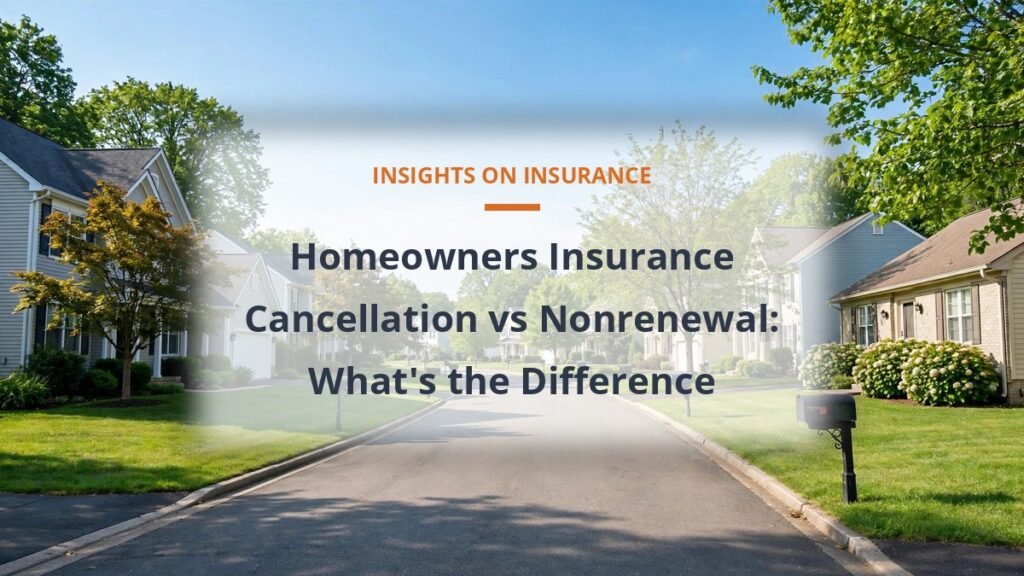 Homeowners insurance cancellation vs nonrenewal - suburban street with mailboxes