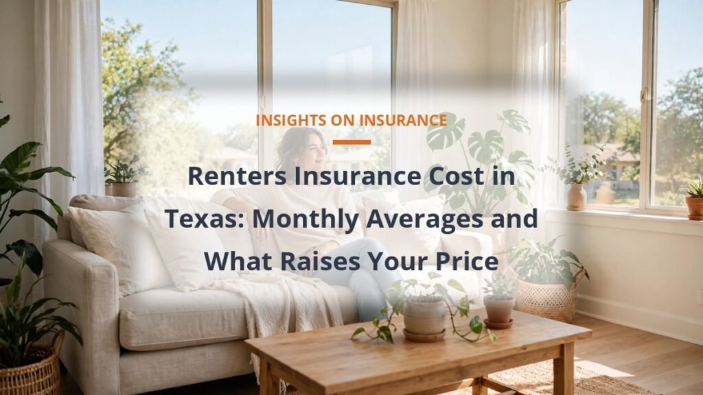 Young renter in a bright Texas apartment, renters insurance cost in Texas guide