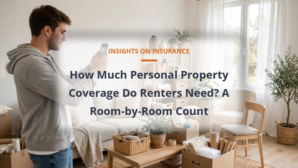 Renter counting belongings room by room at home, how much personal property coverage renters need