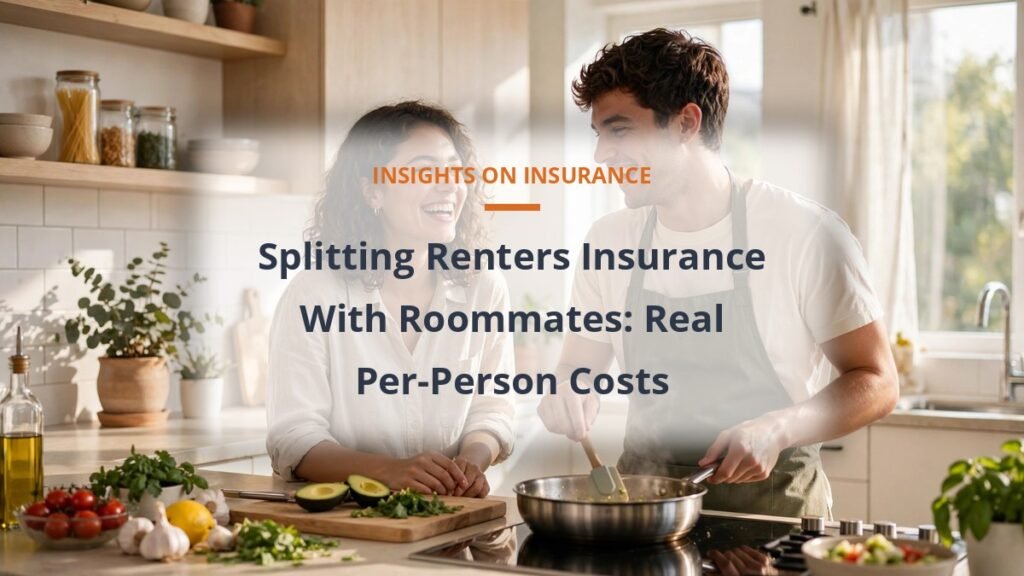 Two roommates in a shared bright apartment, splitting renters insurance cost guide