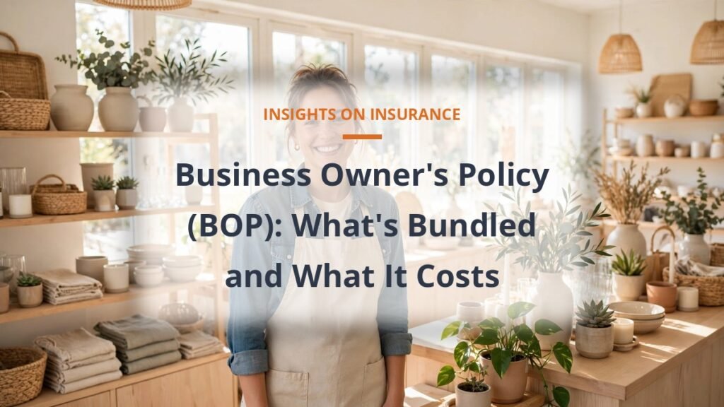Business owners policy BOP cost and coverage - small business owner in shop
