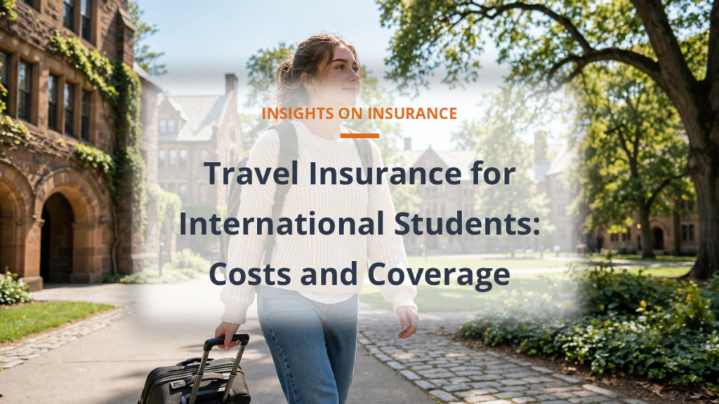 International student travel insurance - student with backpack on a sunny campus