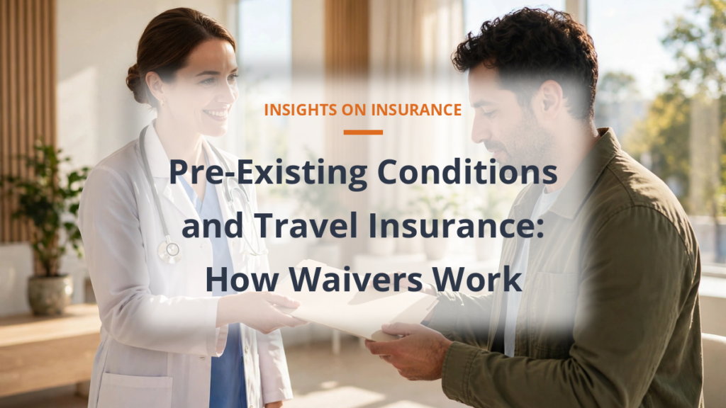 Pre-existing conditions travel insurance waiver - doctor handing travel health documents to patient