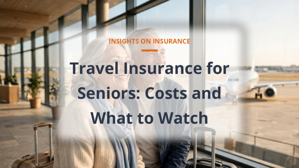 Travel insurance for seniors - senior couple with suitcases at an airport window