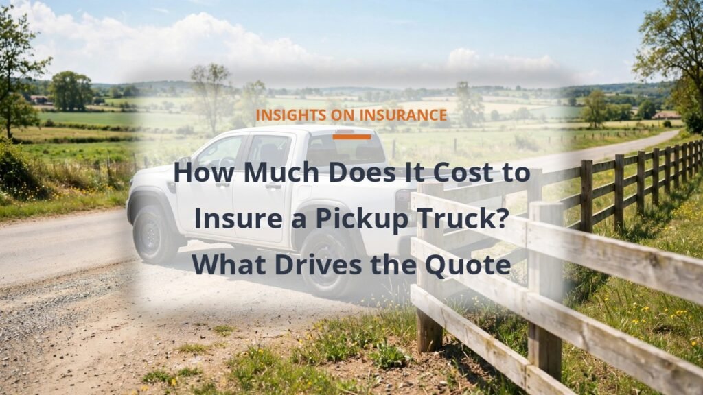 Pickup truck on a sunny rural road, pickup truck insurance cost factors